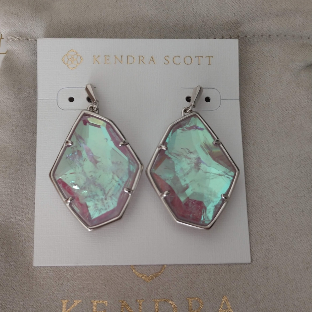 Kendra Scott Dunn Silver Drop Earrings in Amethyst Dichroic Glass